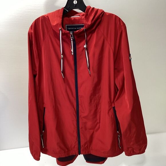 Tommy Hilfiger Jacket Red Hooded Windbreaker Women’s XL - Picture 11 of 11
